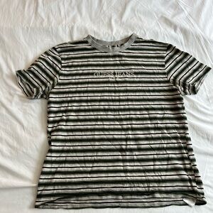 Guess Men's Black and White Striped Tee